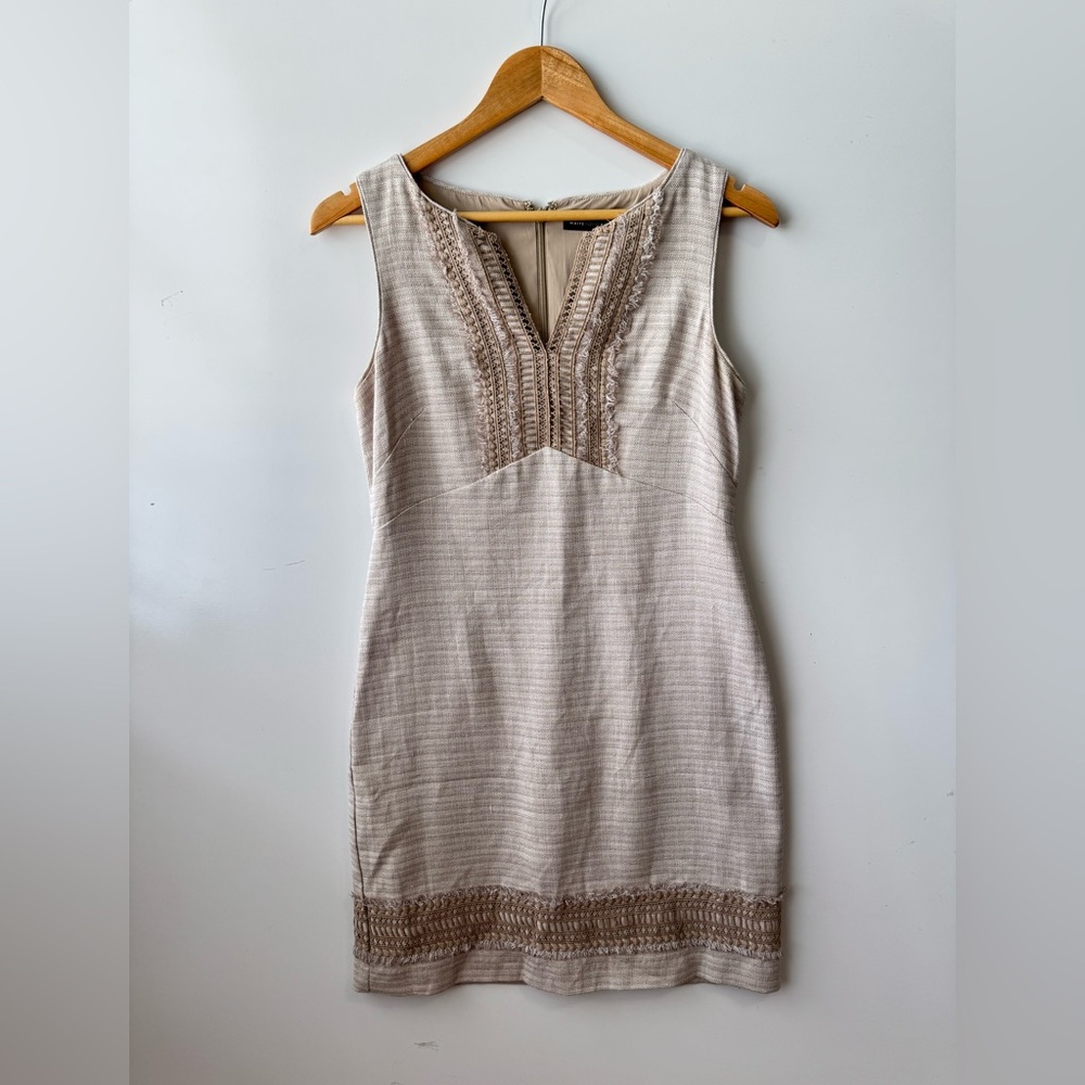 White House Black Market Tan Sheath Dress V-Neck Sleeveless‎ Size 4